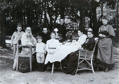 Family portrait of the author Leo N. Tolstoy by Russian Photographer